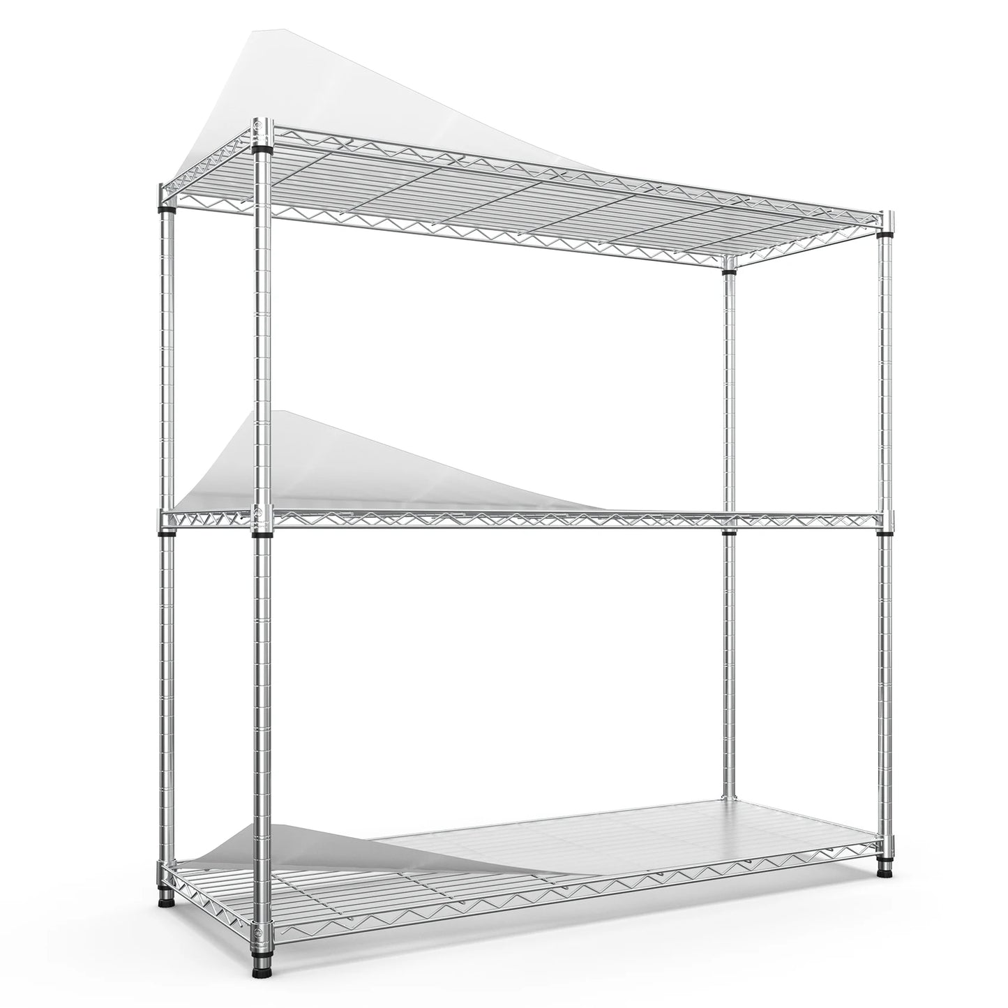 3-layer metal shelf unit, 1050 pound height adjustable metal garage storage rack, heavy-duty storage rack, black/white/chrome