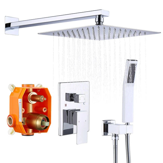 Wall-Mounted Shower System Combo: 10” Rainfall Shower Head & Handheld Faucet, Chrome Finish, Brass