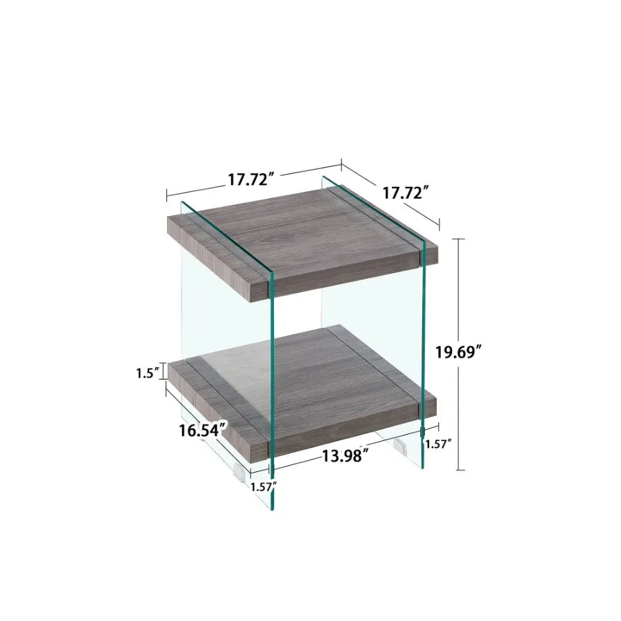 17.72 Sleek and Sturdy Tempered Glass Leg Side Table with Dual MDF Shelves Modern