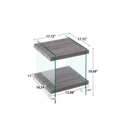 17.72 Sleek and Sturdy Tempered Glass Leg Side Table with Dual MDF Shelves Modern