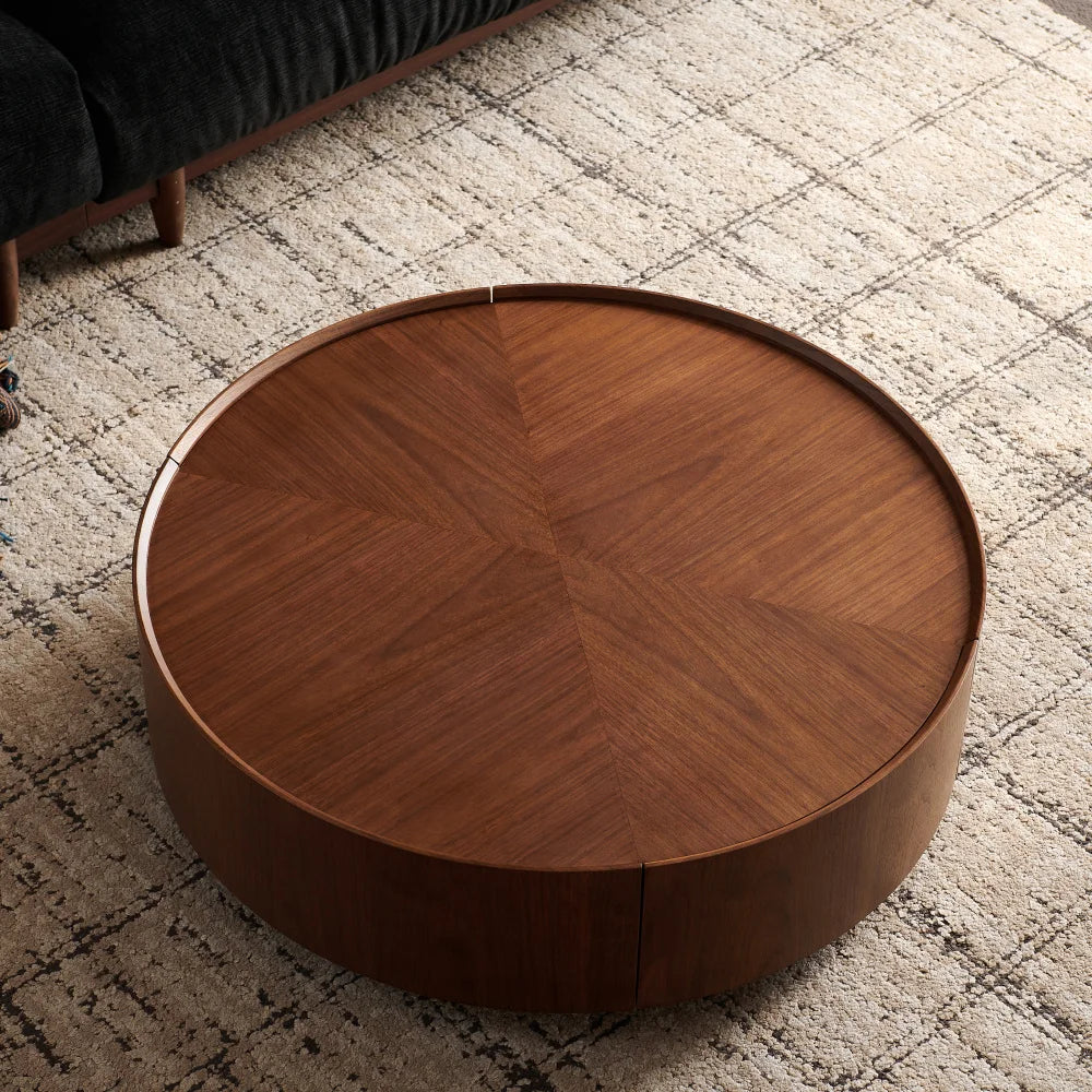 35.4-inch Coffee Tables, Circular Walnut Design, Suitable for Living Rooms, Walnut Material, Suitable for Bedrooms,