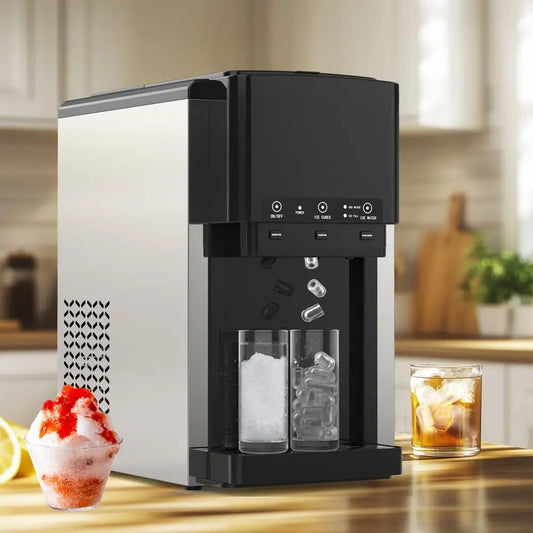 3 in 1 Water Dispenser with Ice Maker, Nugget Ice Maker Countertop, Bullet amp Crushed Ice, Water Cooler