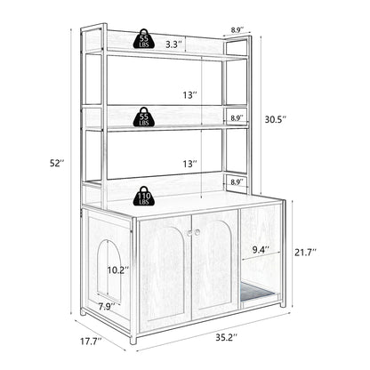Wooden Hidden Cat Litter Box Enclosure Furniture with Shelves 2