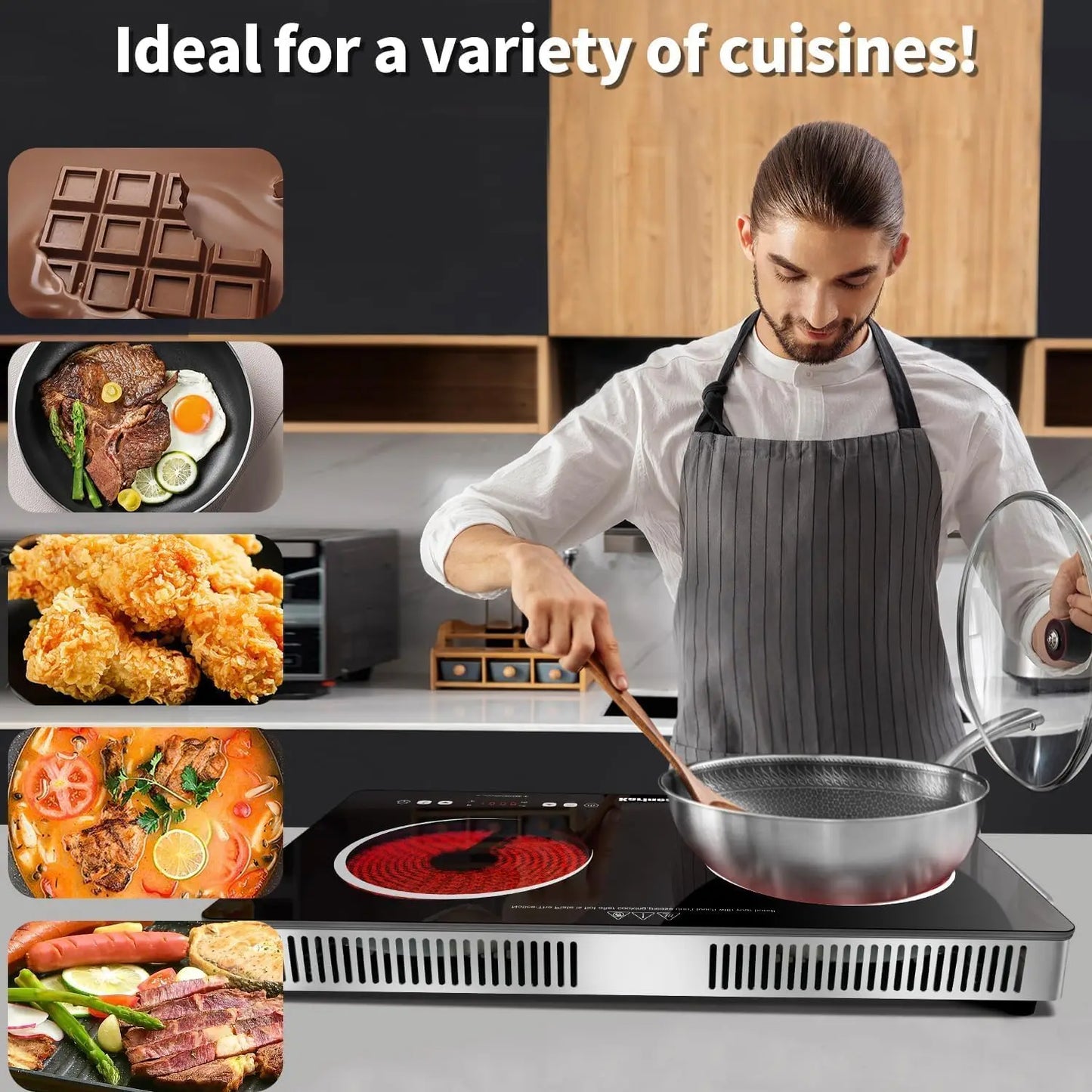 Ceramic Hob 2 Zones, 3200W Plug in Electric Hob with Safety Lock, Knobs Touch Control, 56cm Countertop Freestanding 240V