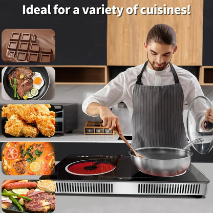 Ceramic Hob 2 Zones, 3200W Plug in Electric Hob with Safety Lock, Knobs Touch Control, 56cm Countertop Freestanding 240V