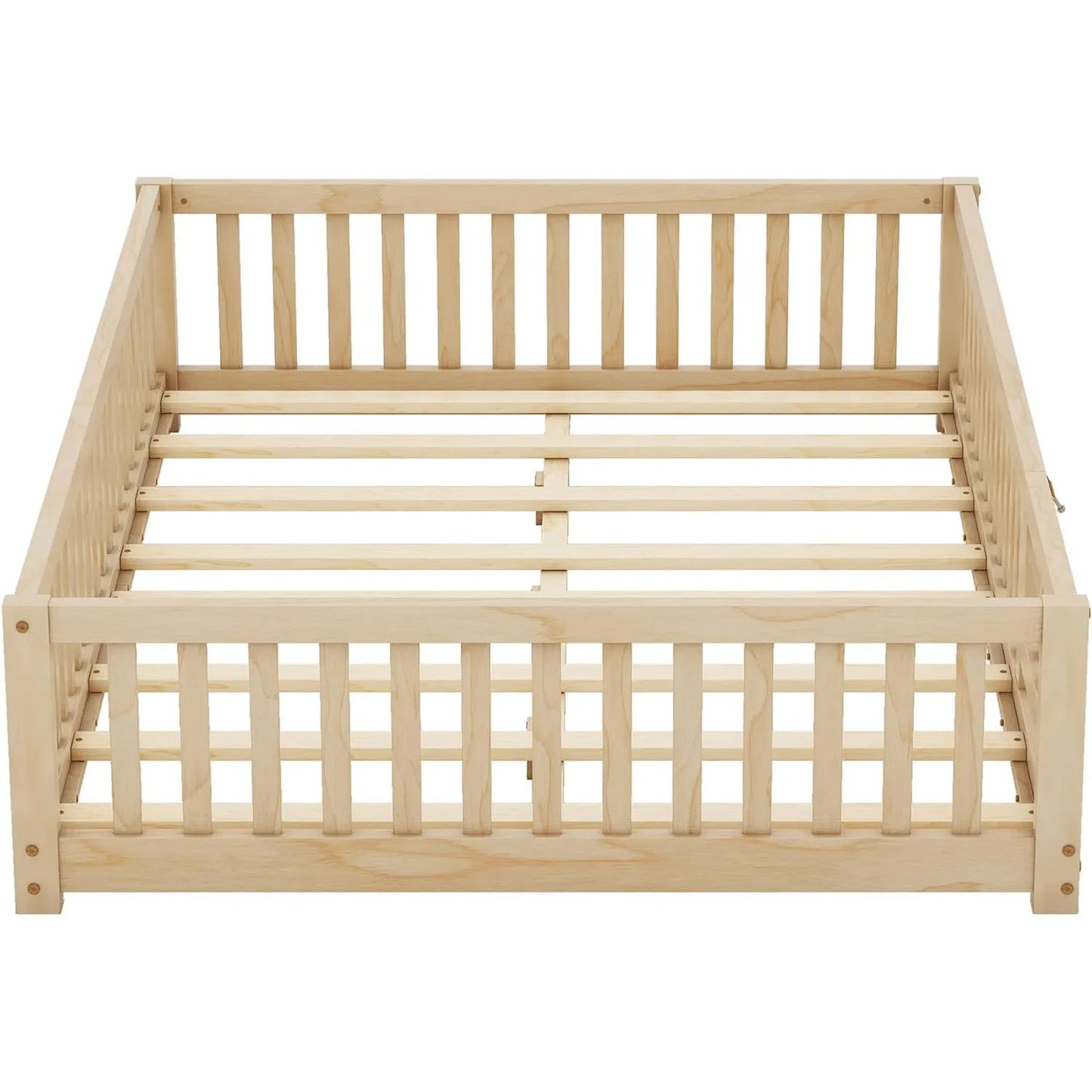 Toddler Floor Bed Frame with Safety Guardrails Doors Wood Slat Support Bed Detachable Platform Bed for Kids Bedroom Nursery