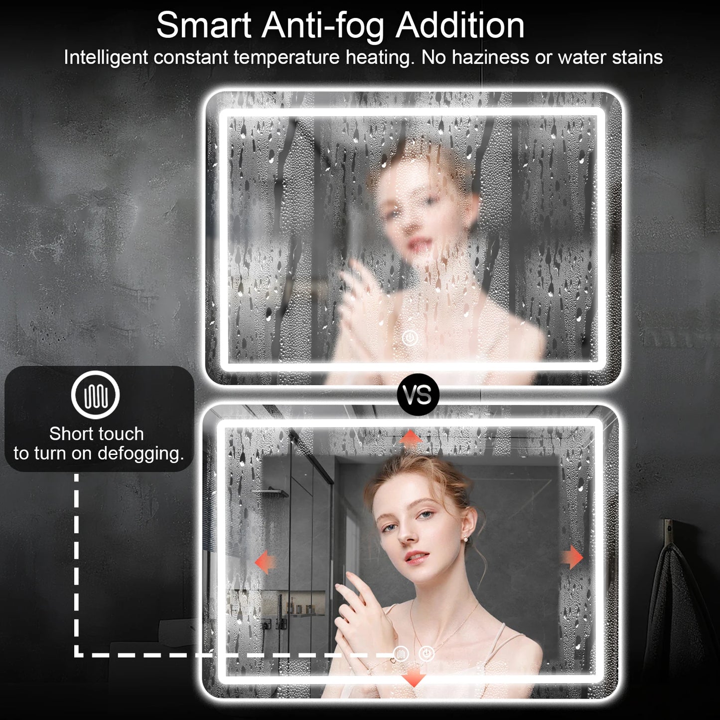 LED Bathroom Mirror Vanity Mirrors with Backlit Lights Fogless Makeup Mirror Wall Mounted with Demister