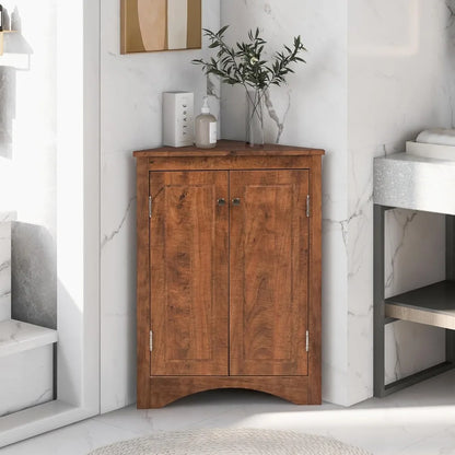 Corner Storage Cabinet with Adjustable Shelves, Triangle Bathroom & Kitchen Organizer, Freestanding Floor Cabinet for Toilet Kit