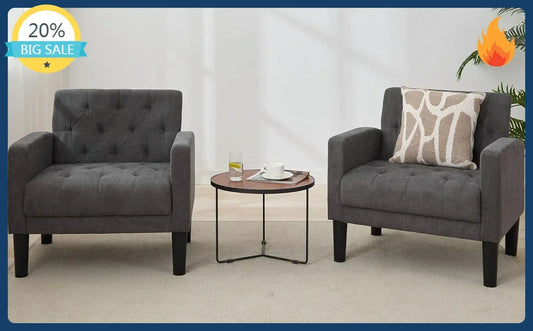 Accent Chairs Set of 2, Mid Century Modern Upholstered Tufted Living Room Chair for Bedroom, Armchair