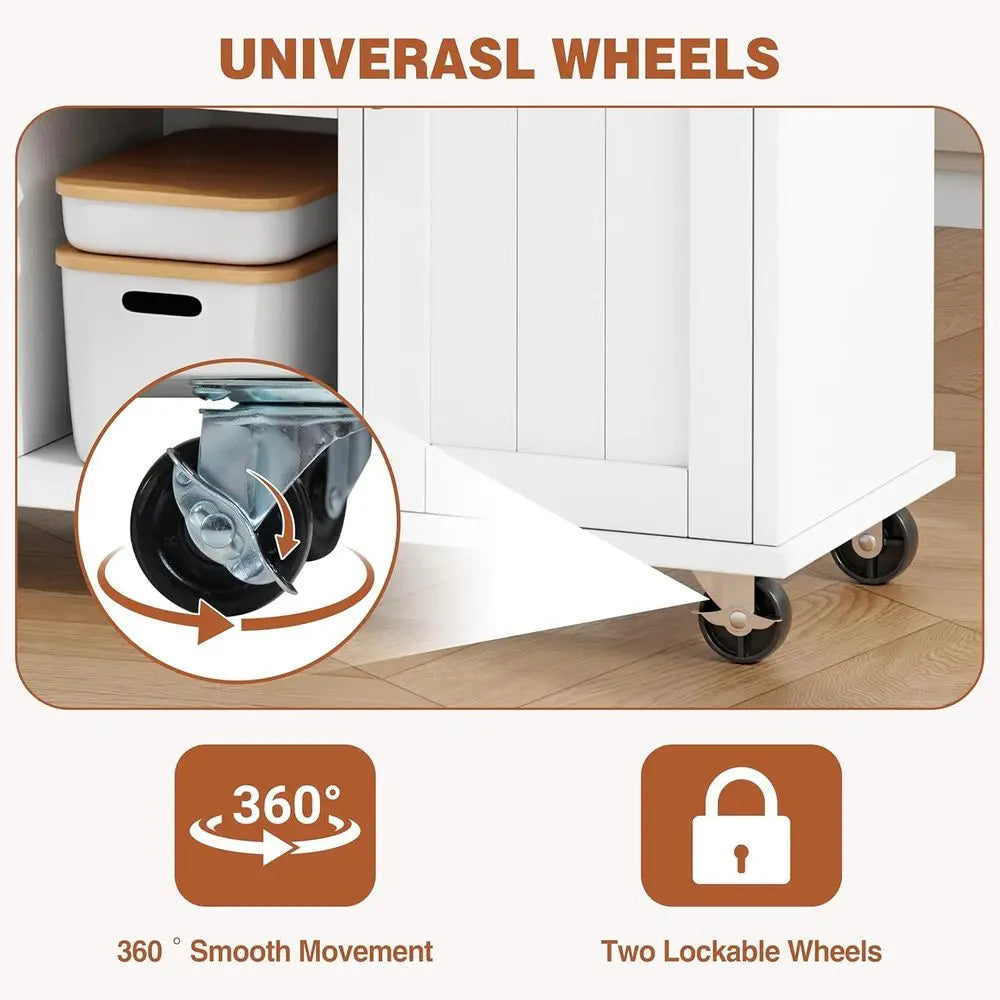 Rolling Kitchen Island Cart with Storage, Drop Lea Countertop, Ders & Towel Rack, Mobile Kitchen Table on Wheels