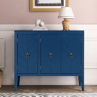 Adjustable Shelf Storage Sideboard With 3 Retro Metal Handles And 4 Pinewood Legs  For Entryway  Living Study Room