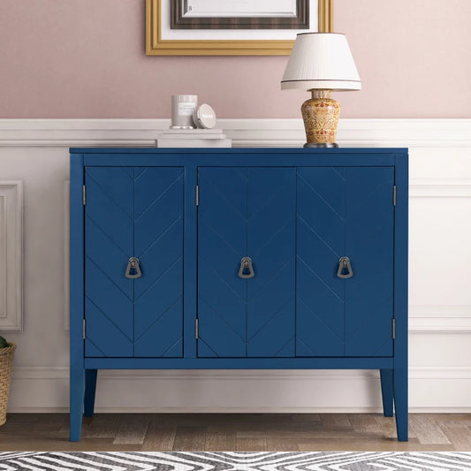 Adjustable Shelf Storage Sideboard With 3 Retro Metal Handles And 4 Pinewood Legs  For Entryway  Living Study Room