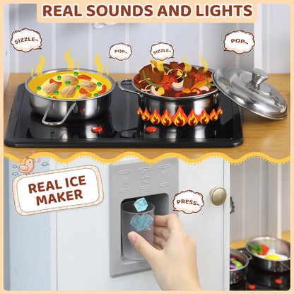 Play Kitchen for Kids, Cooking Playset w/Realistic Light & Sound