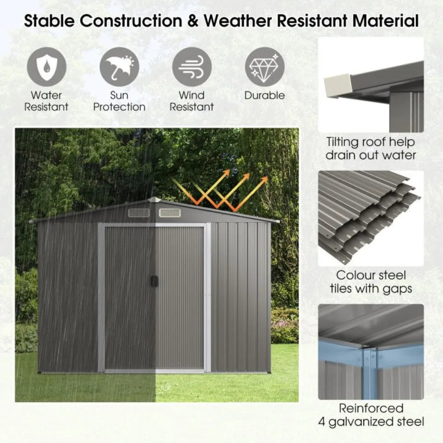 8 x 6 Feet Galvanized Steel Storage Shed for Garden Yard
