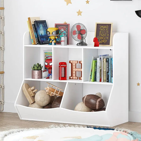 Toy Storage Organizer with Bookcase, Kids Multi Shelf Cubby for Books,Toys, Storage Organizer for Boys,Girls Play R Customizable