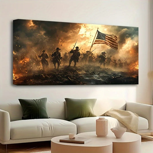 1.5 inch thick pine solid wood frame, American Revolutionary War theme, canvas art poster, suitable for wall decoration