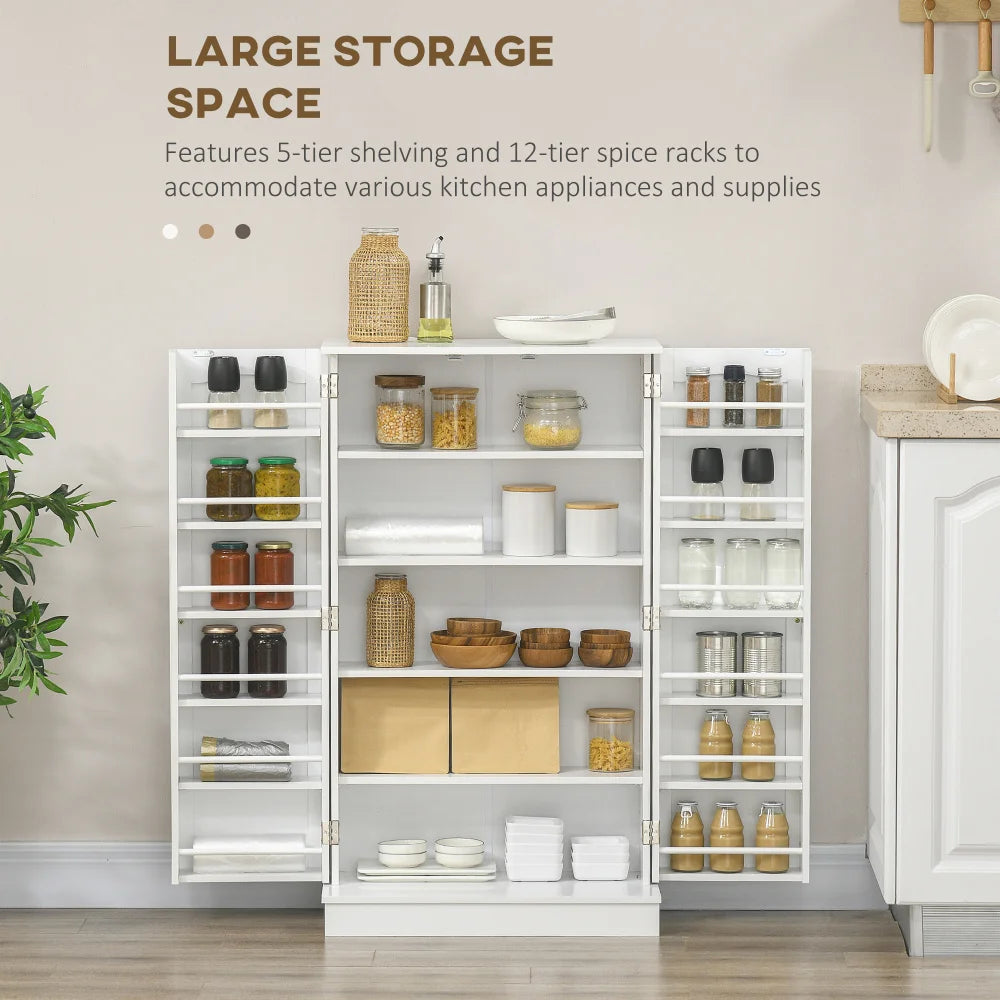 Kitchen Pantry Storage Cabinet W/ 5-tier Shelving 12 Spice Racks
