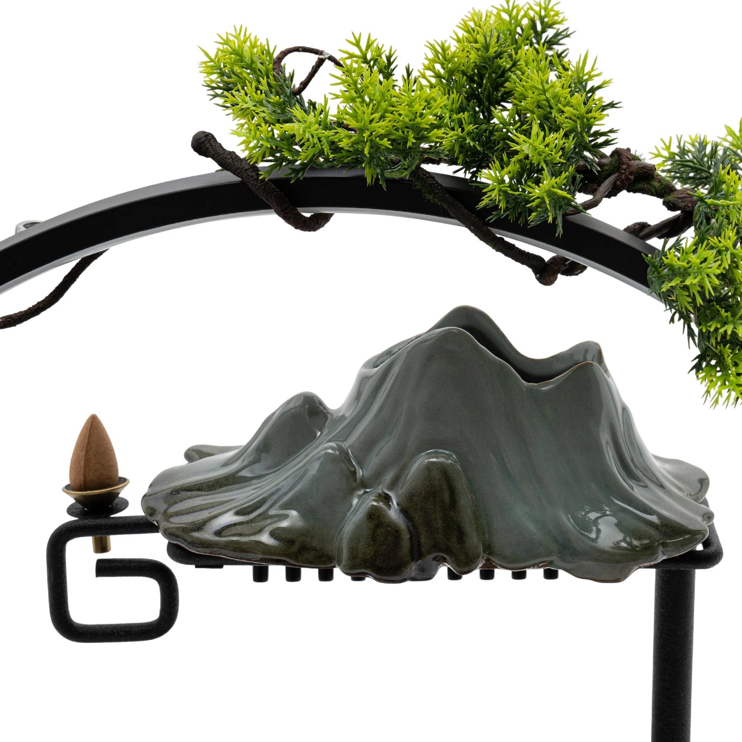 Modern LED Light Ring Waterfall Fountain, Wood & Ceramic