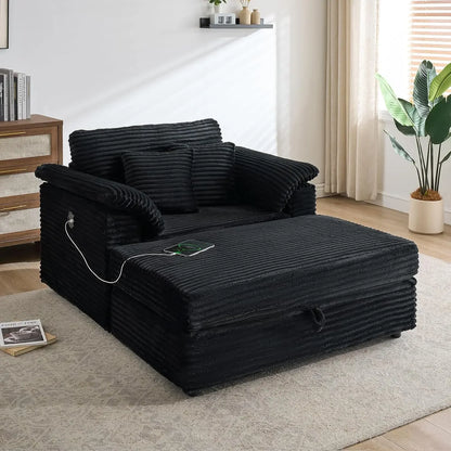 Oversized Chaise Lounge Chair Couch Indoor - Deep Seat Sofa Bed, Corduroy Sleeper Cloud with USB Charging, Customized