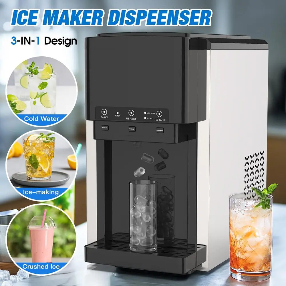 3 in 1 Water Dispenser with Ice Maker, Nugget Ice Maker Countertop, Bullet amp Crushed Ice, Water Cooler