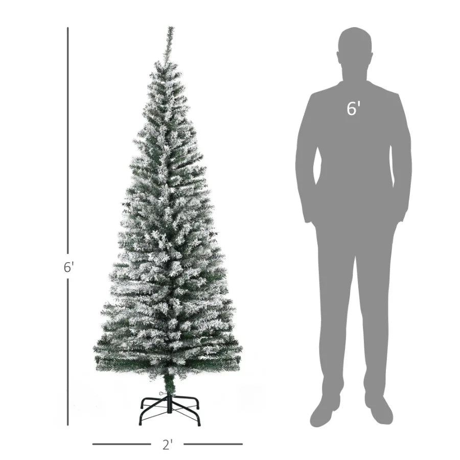 6' Tall Unlit SnowFlocked Slim Artificial Christmas Tree with Realistic Branches