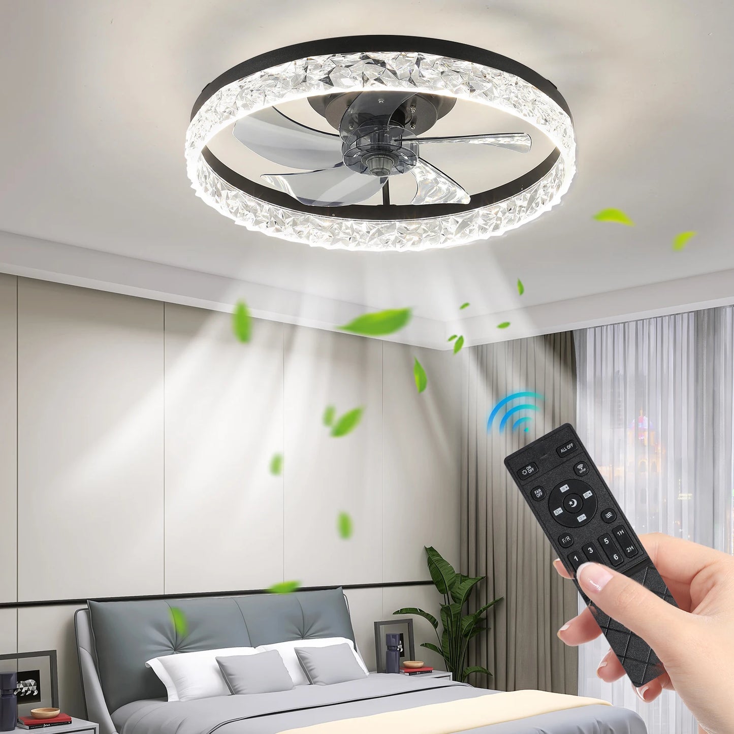 19.7-inch LED Ceiling Fan Light with Remote Control, 3 color temperature(3000K/4500K/6000K), Energy Efficient, Quiet Operation