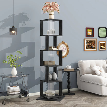 Bookshelf Tower, Floor Standing Wood Narrow Organizer