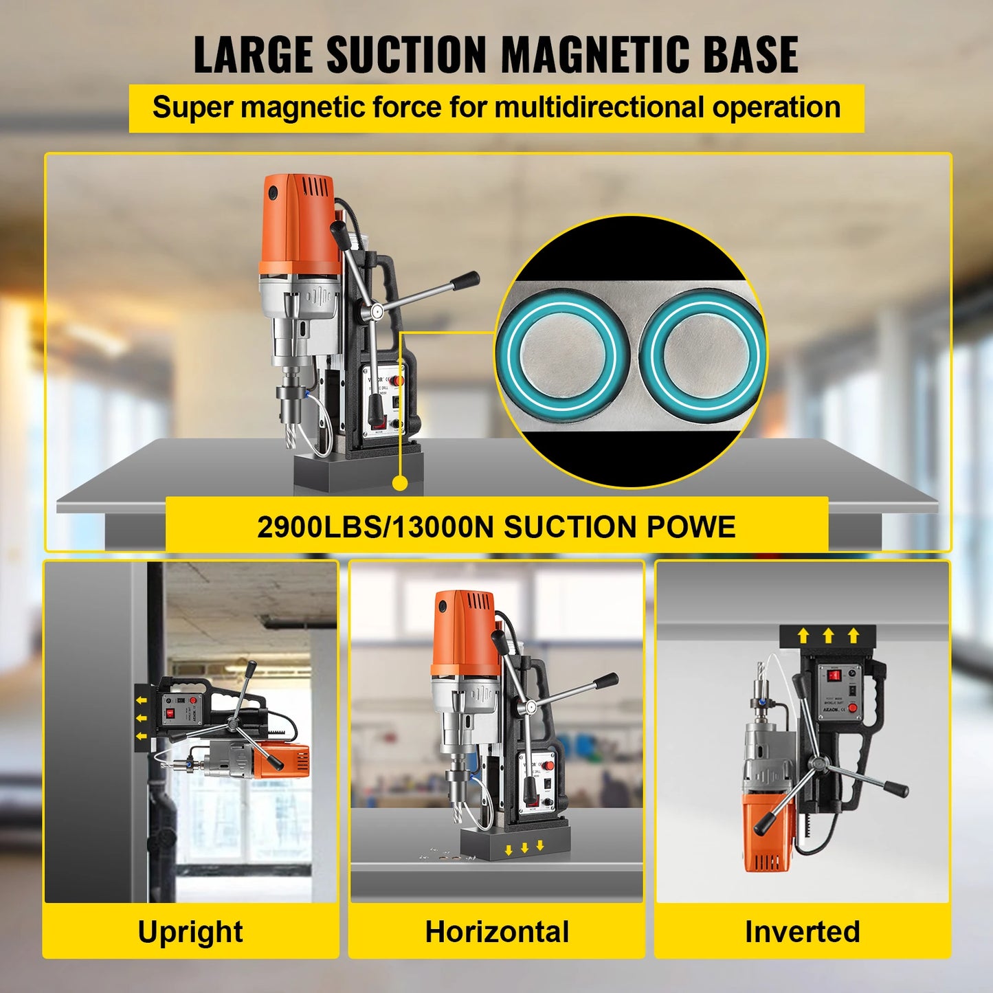 Magnetic Drill Press Kit 1680W Electric Bench Drilling Machine 2900LBS Magnet with HSS Annular Cutter Bits