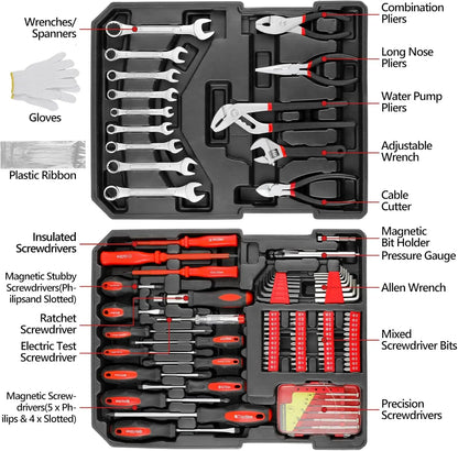 Tool Set Home Repair Tool kit with Trolley Case Mechanic Wrenches Socket Hand Tools for Daily Use Househould Work Repair