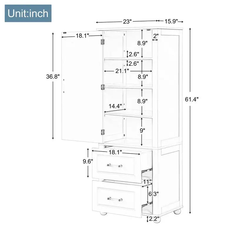 Freestanding Tall Bathroom Storage Cabinet with 2 Drawers and Adjustable Shelf