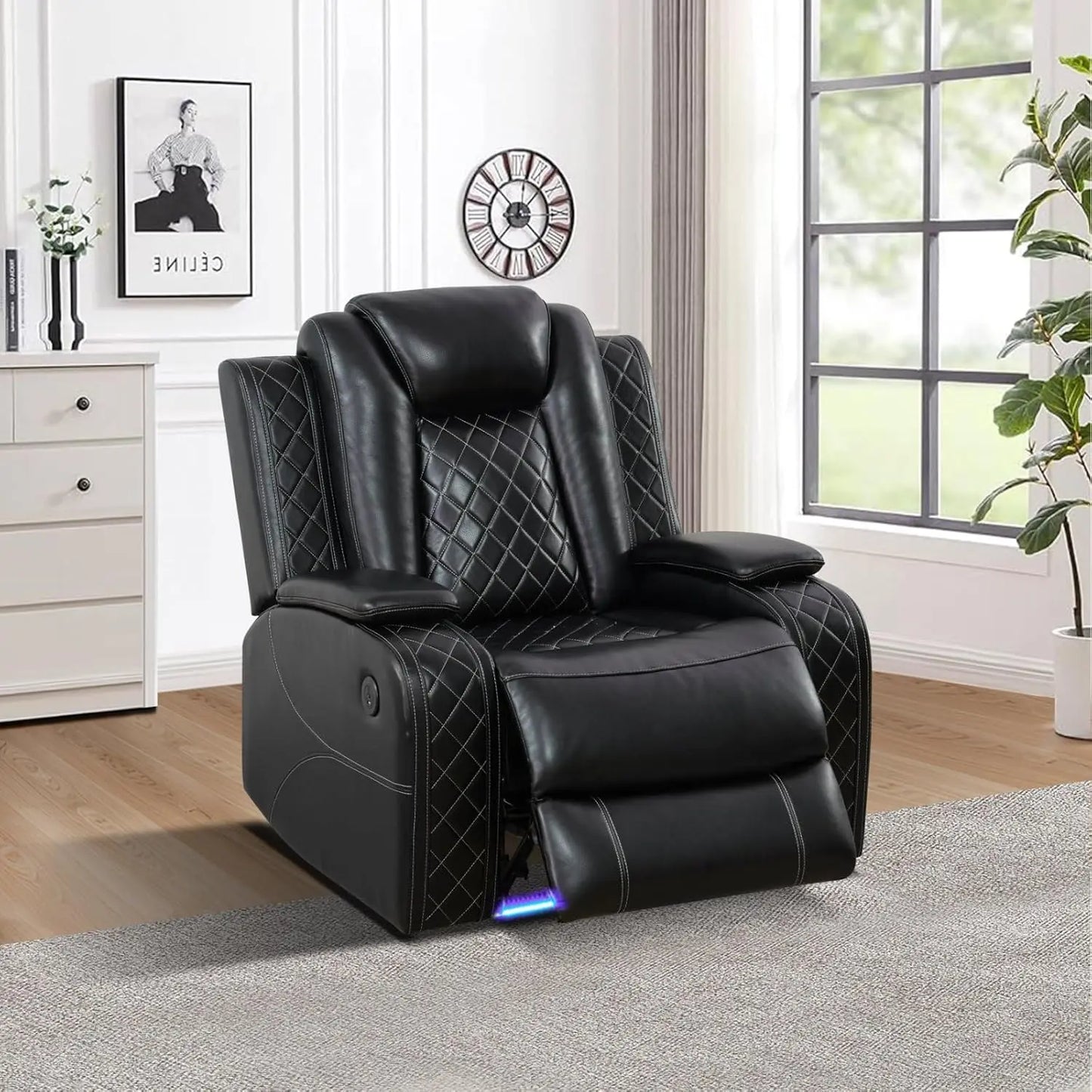 Leather Power Recliner Chair with LED, Luxury Reclining Chair Sofa, Living Room Furniture Sets, Premium Breathing, Customized