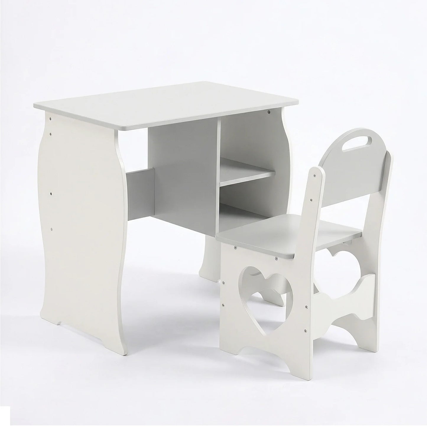 Kids Desk and Chair Set Multifunctional White and Grey Toddler Student Writing Table Set for Home School