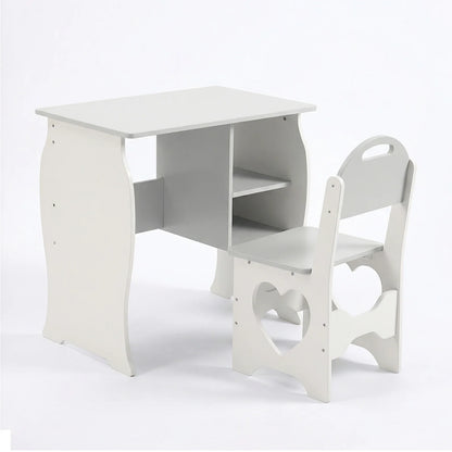 Kids Desk and Chair Set Multifunctional White and Grey Toddler Student Writing Table Set for Home School