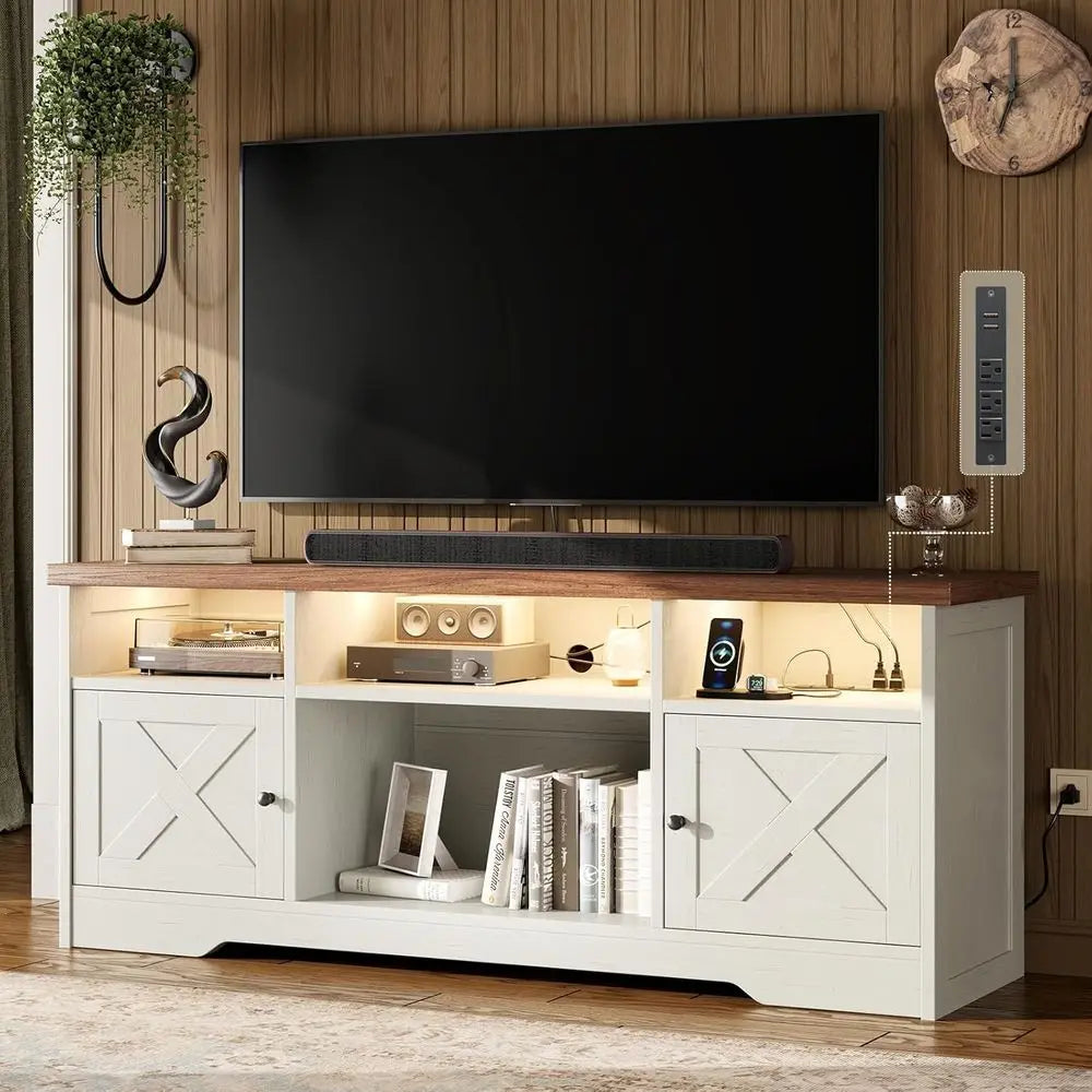 TV Stand Power Outlet & LED Light and Storage