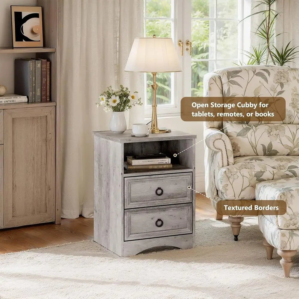 Large Nightstand with Accent Bed Side Table and End Table with Large Open Compartment