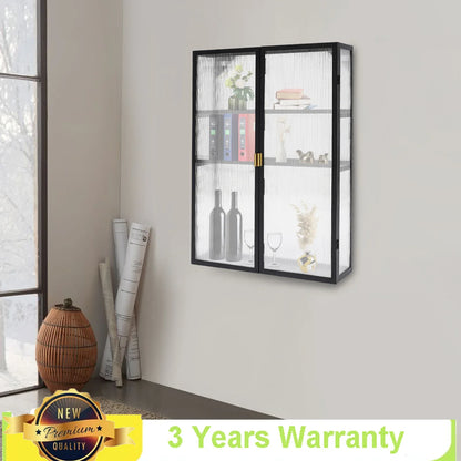 Metal Storage Cabinet with Mesh Doors, Black Wall-Mounted Cabinet with Detachable Partition for Office,Kitchen,Bathroom