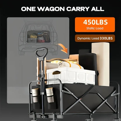 Folding Trolley, Heavy Duty Utility Portable Foldable Outdoor Beach Field Trolley with 360° All Terrain Wheels, Side Bag
