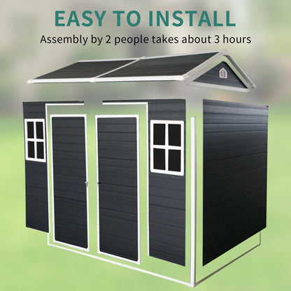 8x6ft Outdoor Resin Garden Shed with Floor and 2 Windows, Plastic Patio Outdoor Storage Shed with Lockable Door for Garden Tools
