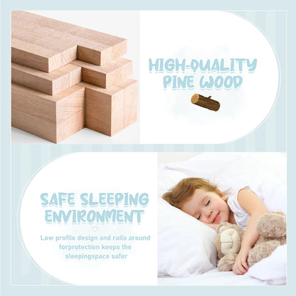 Toddler Floor Bed Frame with Safety Guardrails Doors Wood Slat Support Bed Detachable Platform Bed for Kids Bedroom Nursery