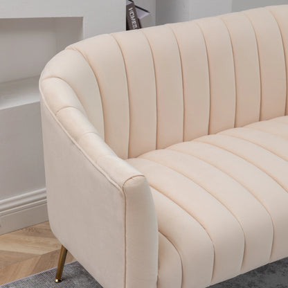 Modern Glam Comfy 50" Metal Legs Curved Sofa 2 Seaters Loveseat with Tufted Back, Mid Century Hall Velvet Sofa for Living Room