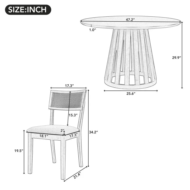 Dining Set with 1 Classic Dining Table & 4x Side Chairs, Round Table