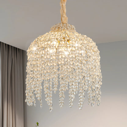 16 Inch 5 Light Gold Crystal Chandelier Elegant Waterfall Design with Gold Finish for Living Room Dining Room Bedroom