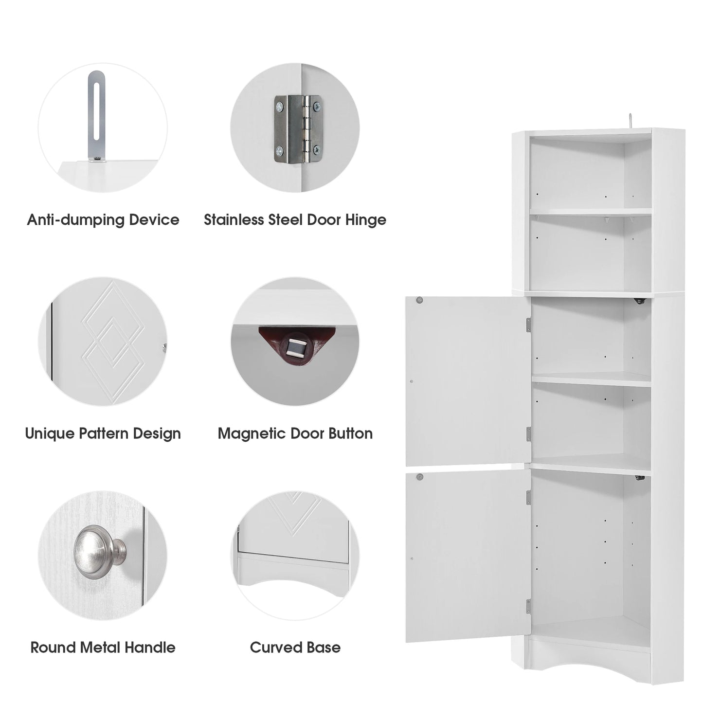 Corner, Freestanding Storage Cabinet Adjustable Shelves,
