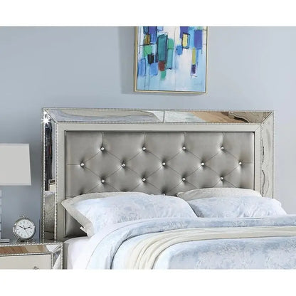 Glam Luxurious Queen Size Bed with Drawer Footboard, Silver Mirror Accents, Tufted Headboard Furniture Set for Modern Bedroom