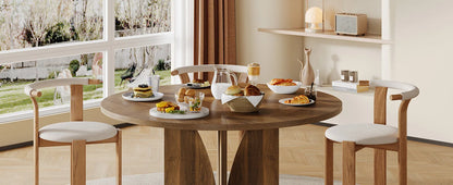 Round Dining Table for 4 People, Farmhouse Kitchen Dinner Table with Wooden Tabletop and Legs for Kitchen,Living Room