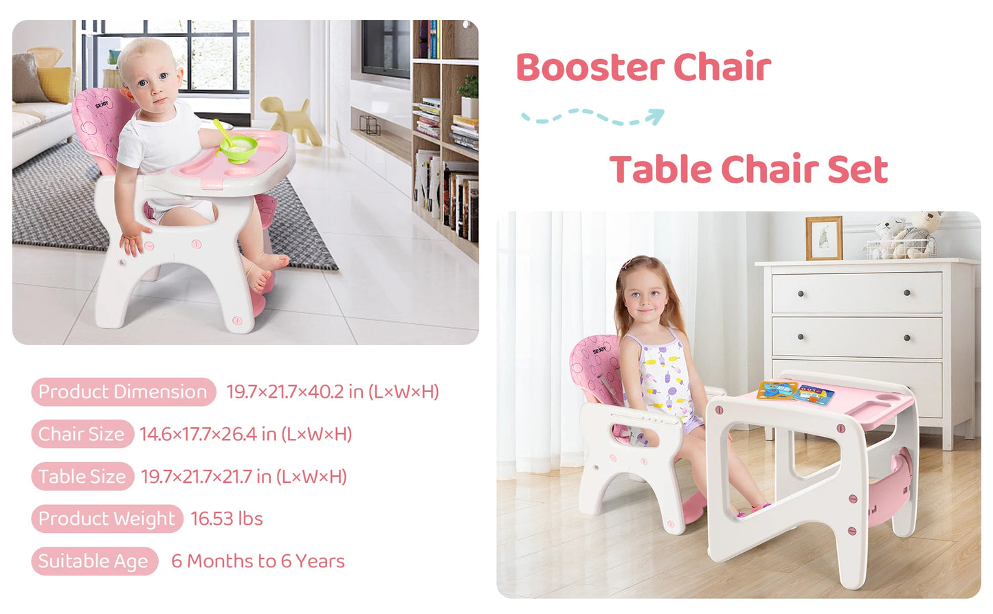 Baby High Chair Foldable  &  2-in-1 with Table Footrest,