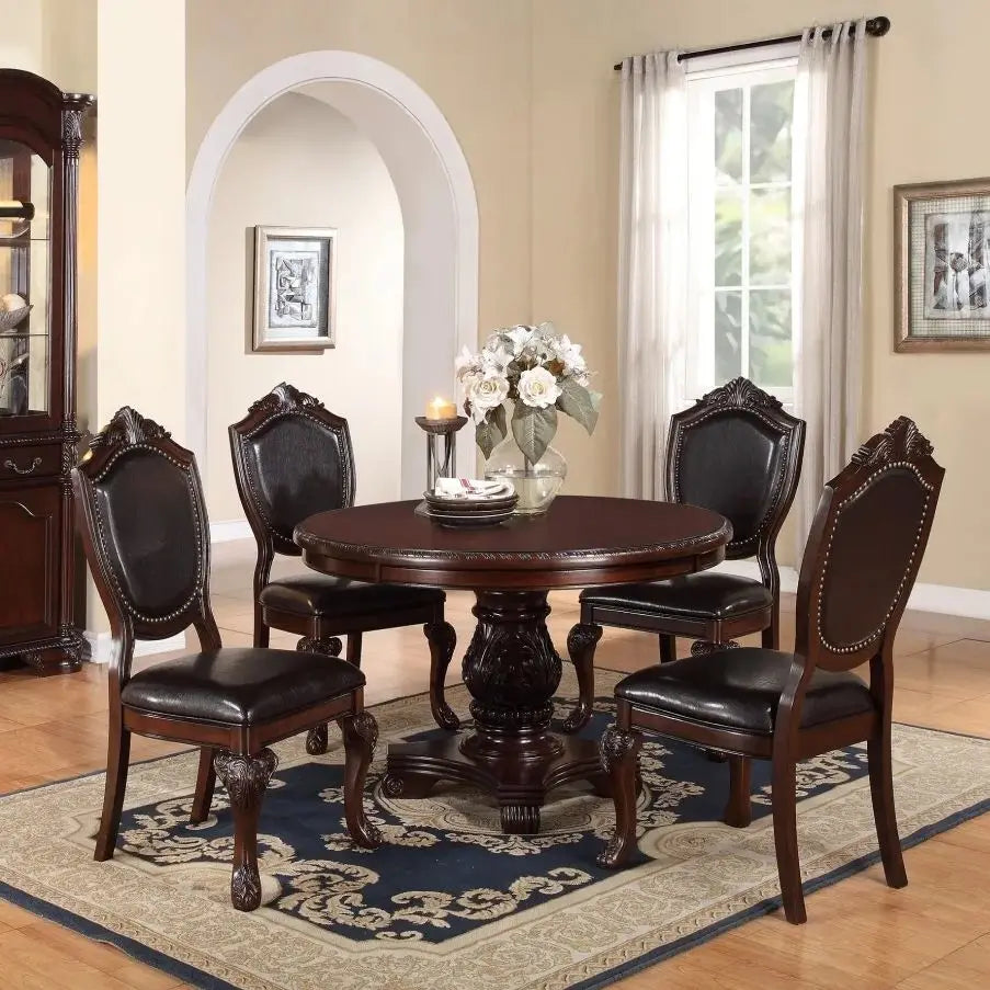 Dining Set with 1 Classic Dining Table & 4x Side Chairs, Round Table