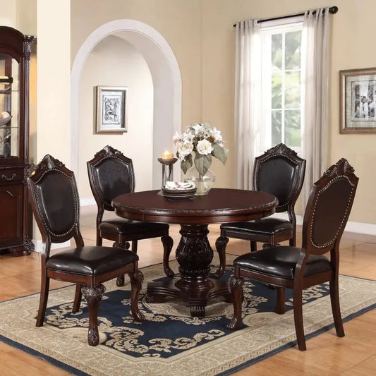 Dining Set with 1 Classic Dining Table & 4x Side Chairs, Round Table