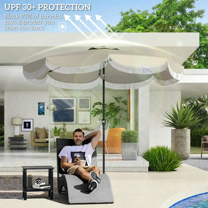 8.8FT Light Gray Patio Umbrella - UPF 30+ Outdoor Market Umbrella with 8 Ribs & Push Button Tilt