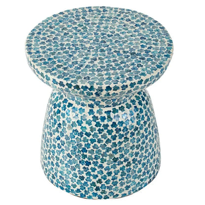 D15x16 Capiz Garden Stool Small Side Tabel Blue Accent Round End Table